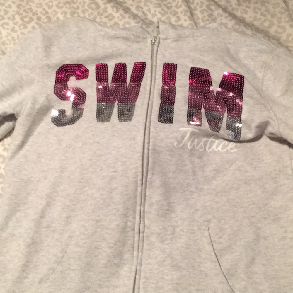 Justice sequin embroidered “swim” hoodie